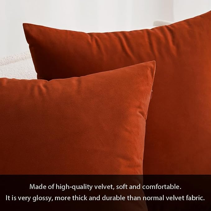 MIULEE 12x20 Inch Lumbar Fall Velvet Pillow Cover Set of 1 Burnt Orange | Soft Luxury Decorative Throw Pillow Cover, Single Rectangle Cushion Case, Home Decor for Chair Couch Sofa Bedroom Car Bed