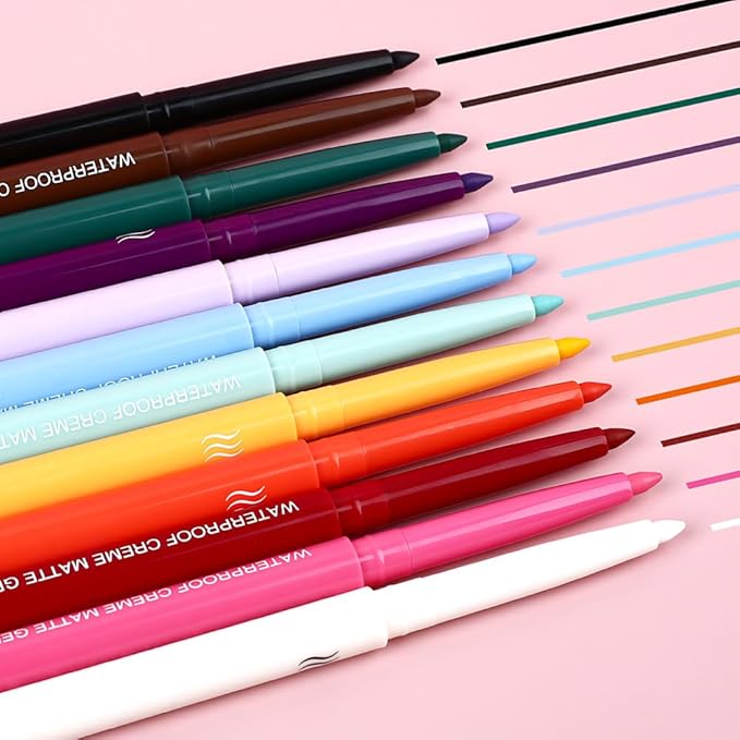 evpct 12Pcs Colored Matte Gel Eyeliner Pencils Set for Women, Green Blue White Black Auburn Yellow Orange Eyeliner Waterline Waterproof lapiz de ojos delineador de ojos contra el agua eye liner Makeup