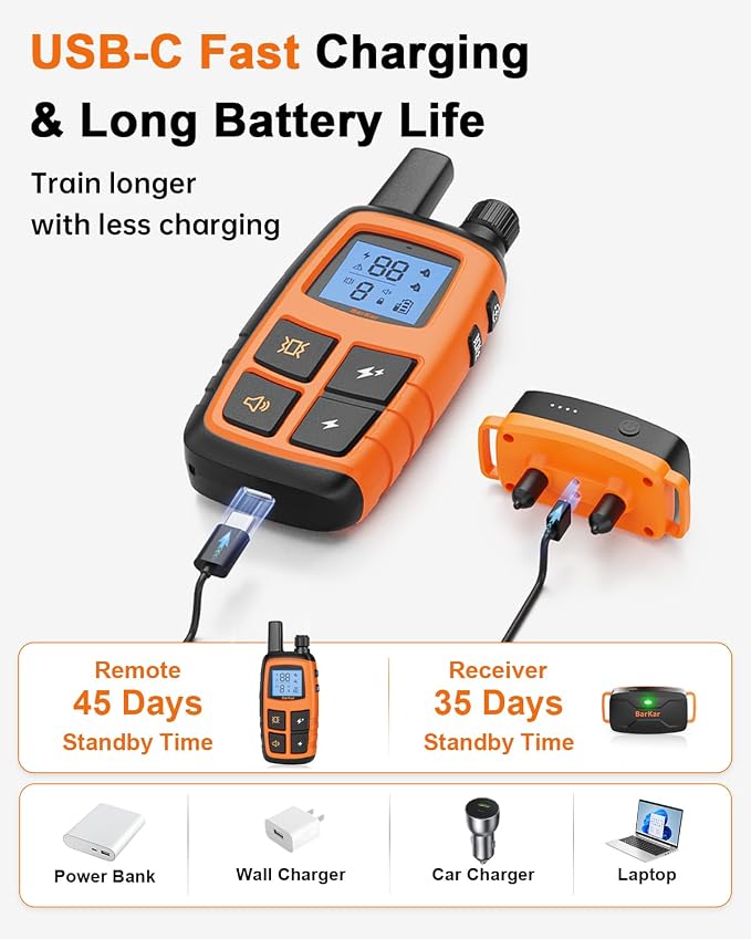 BarKar Dog Shock Collar with 4 Training Modes, IPX7 Waterproof Dog Training Collar with IPX4 Remote, 2600FT Electric Collar with Beep, Shock, Vibration & Shock Boost for All Breeds