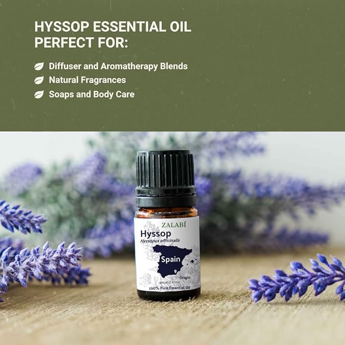 Hyssop Essential Oil - Direct from Aromáticas Zalabí Spain - Steam Distilled - Aceite de Hisopo for Aromatherapy, Massage, Diffuser, DIY Candle and Soap Making - 15ml
