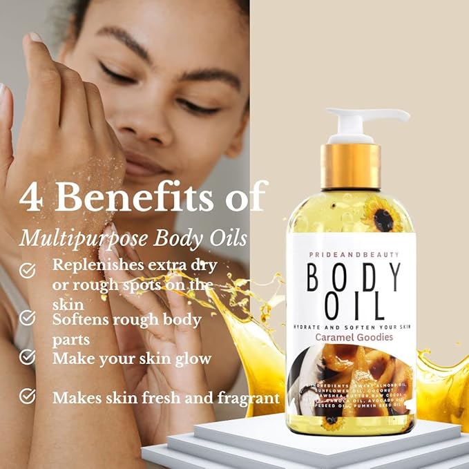PrideandBeauty After Shower Oil. Skin Hydrating Oil. Body Oil Scented. Body Oils For Women Dry Skin. (Caramelized Pear)