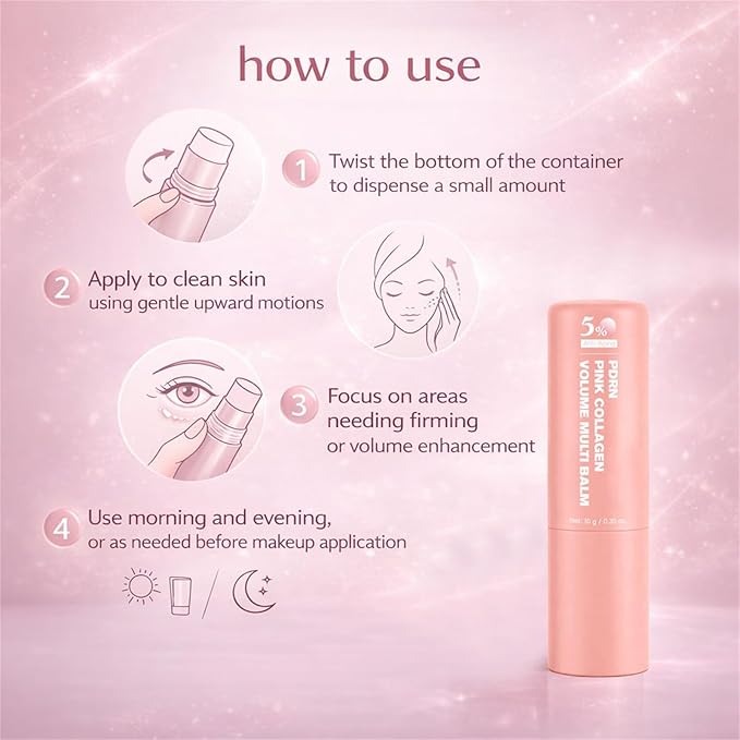 PDRN Pink Collagen Volume Multi Balm Stick, Pink Collagen Balm for Face, Lips, Eyes, Neck, Deep Hydrating & Nourishing for Smooth Skin, Non Greasy (2pc)