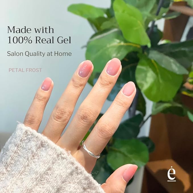 34 Piece Fully Cured Gel Nail Strips With No UV Light Needed, 14+ Days Gel Nail Polish Stickers, Salon Quality, Easy to Apply & Remove – Toxin Free, No Damage (Petal Frost)
