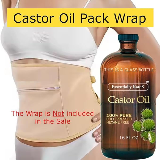 Essentially KateS Castor Oil 16 Fl Oz (Glass Bottle) - Original - A Huge Glass Bottle with a Pump - 100% Pure and Natural, Cold Pressed, and Hexane-Free - Hair and Body
