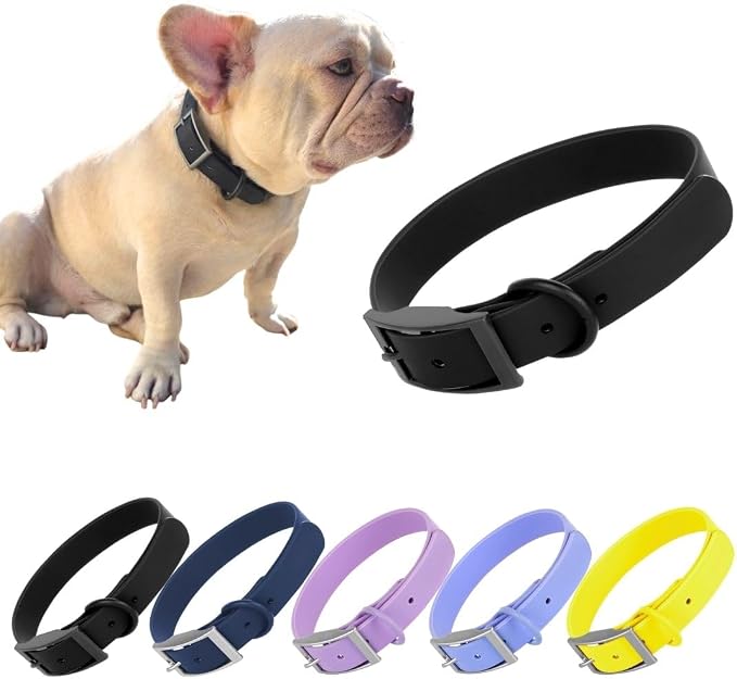 Waterproof Dog Collar, Soft Comfortable Pet Collars, Adjustable Odor Proof Heavy Duty Dog Collars Easy to Clean for Large, Medium Small Dogs by Bee N Buu (Black, Medium (length12-16, Width 3/4"))