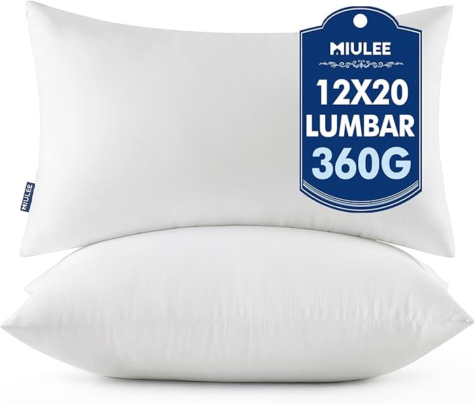 MIULEE 12x20 Throw Pillows Inserts 2 Pack, Decorative Pillows for Couch Bed | 100% Virgin Filling, Full and Fluffy, Lumbar, Back and Neck Support