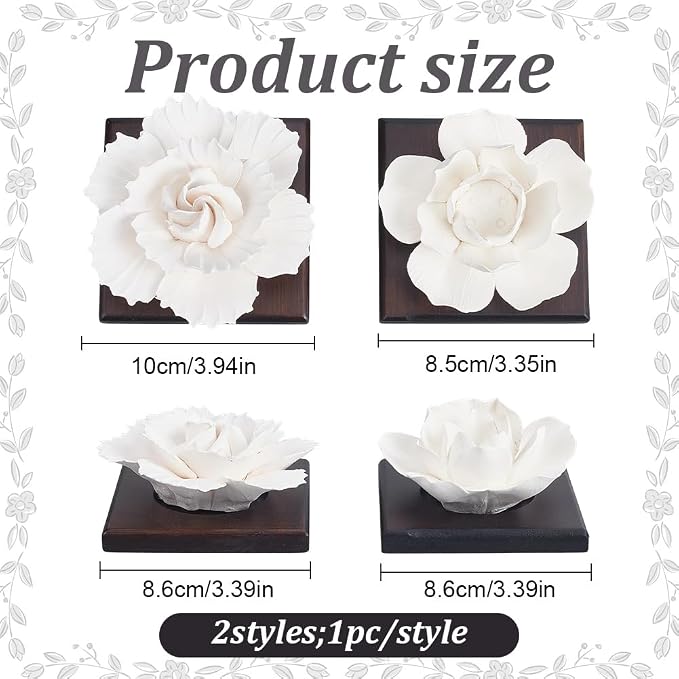 INFUNLY 2 Pcs Lotus Essential Oil Diffuser Stone Plaster Scent Diffuser with Square Base 3.4x3.4 Lotus Peony Diffuser Stone Kit Insertable Reed Peony Aromatherapy Stone for Desk Office Home Gift