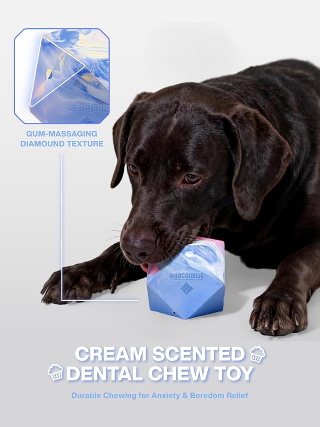 Dog Puzzle Toy, Slow Feeder with Cream Scented Treat Dispenser for Mental Stimulation, Boredom, Anxiety Relief & Teeth Cleaning