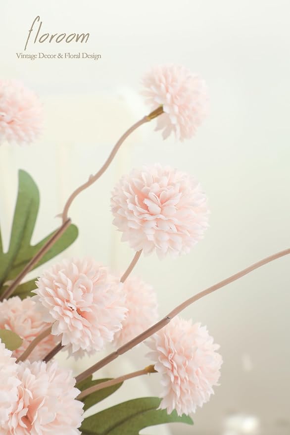 5pcs Blush Faux Silk Mums Artificial Flowers, Bulk Fake Small Mini Chrysanthemums with Stems for DIY Pink Wedding Centerpieces Floral Arrangements Vase Fillers Home Decorations