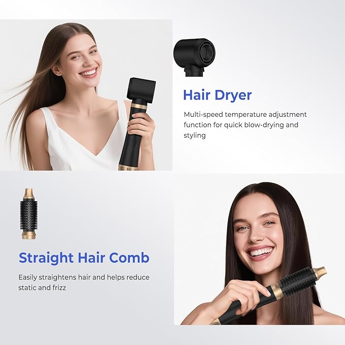 5 in 1 Hair Dryer Brush, Blow Dryer Brush Set with Air Curler Wrap Hair Styler, Negative Ionic Blow Dry Brush, Detachable Hair Tool for Curling, Volumizer,Straightener,Drying