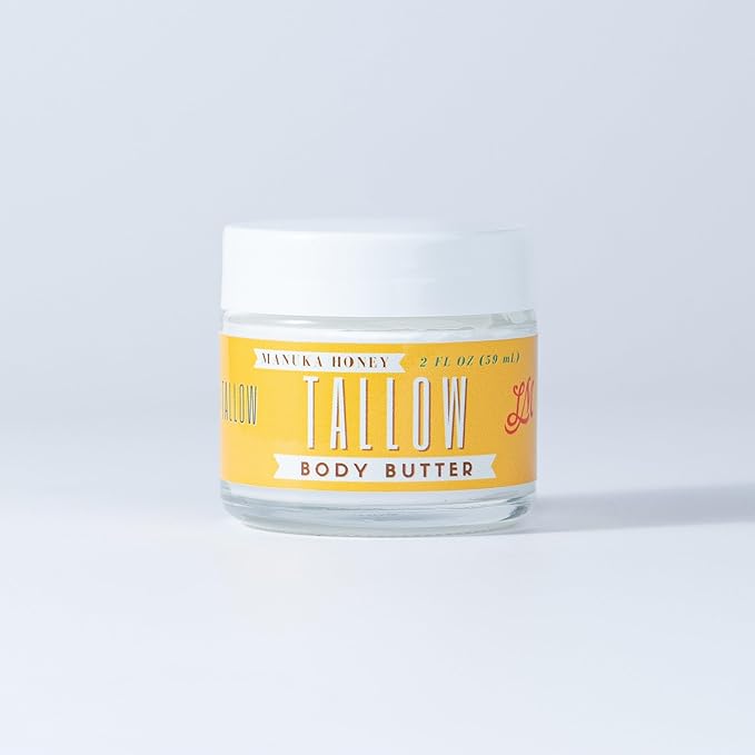 Manuka Honey & Rosehip Body Butter 2 oz - All Natural Beef Tallow Body Moisturizer for Dry Skin - Made with Vitamin E Oil - No Preservatives, Parabens or Seed Oils - USA Made