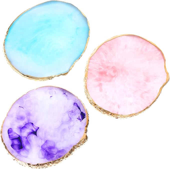 3 Pcs Resin Nail Art Palette, Makeup Mixing Palette, Nail Art Painting Gel Palettes Mixed Color Palettes Gold Edge Nails Gel Color Makeup Display Board Nails Arts Display Board Makeups Mixing Tray