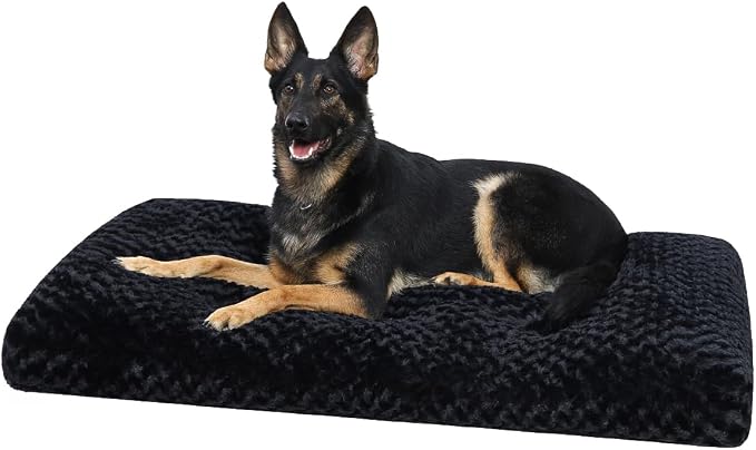 KSIIA Washable Dog Beds Large Sized Dog Crate Bed Plush Mat 47"x29" Black | Deluxe Plush Comfy Kennel Pad, Anti-Slip Bottom,Deep Sleeping Mat for Large Dogs,Machine Washable for Easy Cleaning