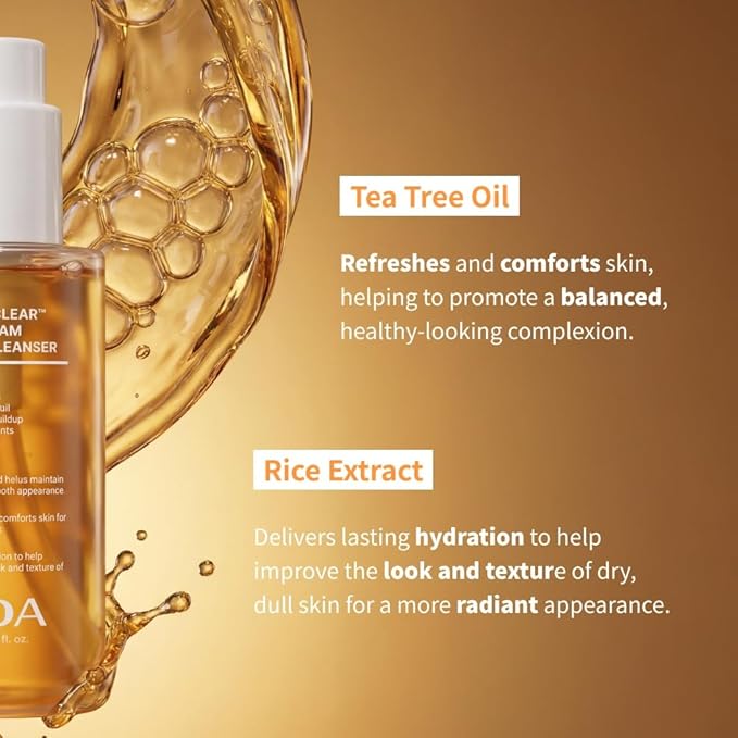 NIDA Perfect Clear™ Oil-To-Foam Double Cleanser | Jojoba Oil, Tea Tree Oil, Rice Extract | Good for Daily Impurities, Excess Sebum, Pore Cleaning, Blackheads, Dirt and Pollutants | 4.90 fl. oz., 145ml