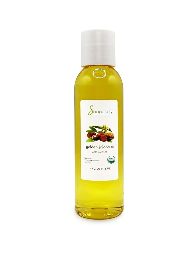 Soapeauty Golden Jojoba Oil USDA Certified Organic | 100% Pure & Natural | Unrefined, Cold Pressed, Hexane Free | Moisturizer for Skin, Face, Body, Hair & Nails - 4 Fl Oz