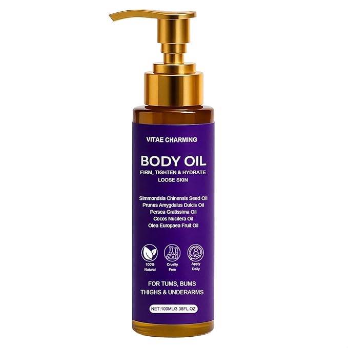 Vitae Charming Body Firming Oil, Luxury Body Oil for Crepe Skin, 8 Natural Plant Cold-Pressed Oils, Deep Hydration & Moisturize, Firming Tightening & Hydrating Body Serum, Smooths Skin for Women