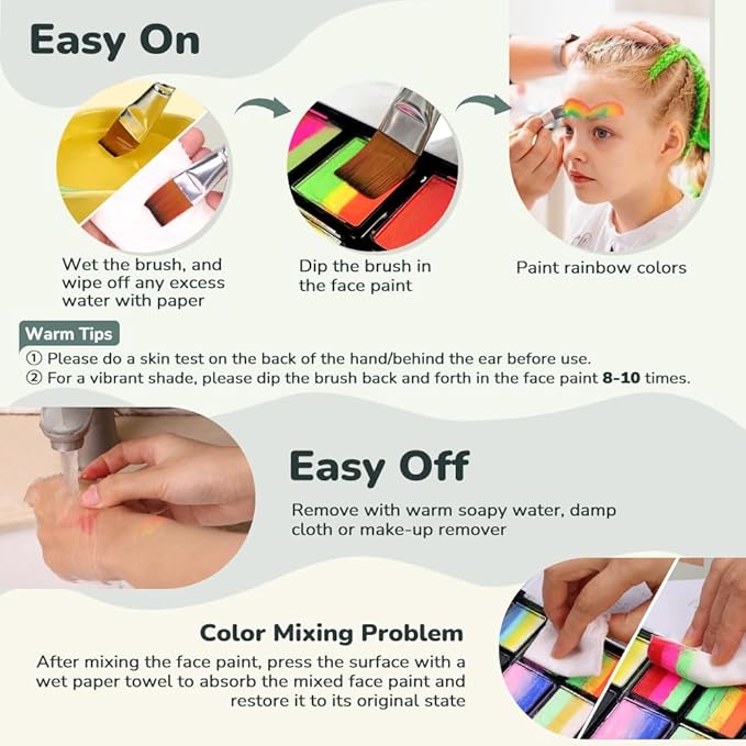 Janolia Face Painting Kit for Kids, Camo Face Paint Kit, Water Activated Face Paint, Rainbow Split Cake Face Body Paint, Ideal Facepaint Makeup Kit for Kids Party Cosplay Halloween Easter Carnival