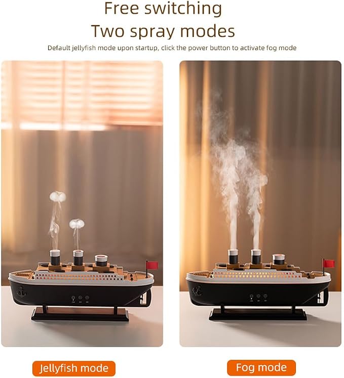 Essential Oil Diffuser, 250ml Ship Modelling Aromatherapy Ship Oil Diffuser Cool Mist Humidifier with Remote Control, Remote 2 Spray Mode Auto Shut-Off, 7 Color LED Light for Home Office(Black)