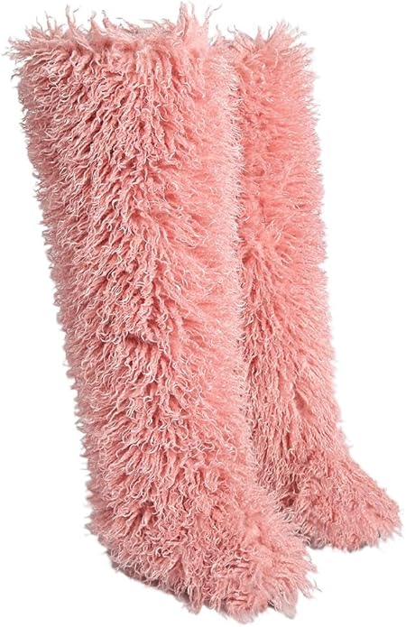SWEETHEART BEAUTY Thigh High Shagy Teddy Fur Boots, 29 Inch Over the Knee Length Fluffy High Boots, Tall Furry Shoes For Women