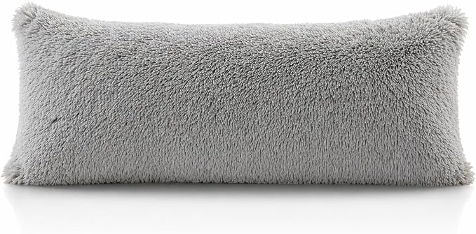 REAFORT Long Hair Faux Fur Body Pillow Cover 21"x54", Hidden Zipper (Gray) | Ultra-soft long hair faux fur with a hidden zipper offers luxurious comfort and is machine washable for easy care.