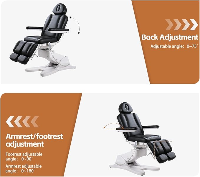 TATARTIST Electric Facial Bed for Esthetician Adjustable Electric Spa Chair Portable Massage Table Dental Podiatry Tattoo Salon Spa Treatment Table All Purpose Aesthetic Chair with 3 Motors (Black)