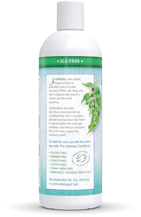 Auromere Ayurvedic Shampoo, Aloe Vera Neem - Vegan, Cruelty Free, Non-GMO, Natural, Gluten Free, Sulfate Free, Paraben Free for Dry to Normal Hair (16 fl oz), 2 Pack