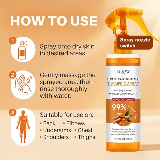 Turmeric Body Exfoliating Spray – 2 Pack Gentle Body Peel Mist to Help Remove Dead Skin and Improve Rough Texture, Suitable for All Skin Types (200ml)