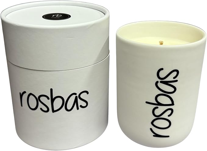 rosbas Lavender Soy Wax Candle - 8 oz in Ceramic Jar - Boxed - Clean Burning for Relaxation and Sleep - White - Made in USA