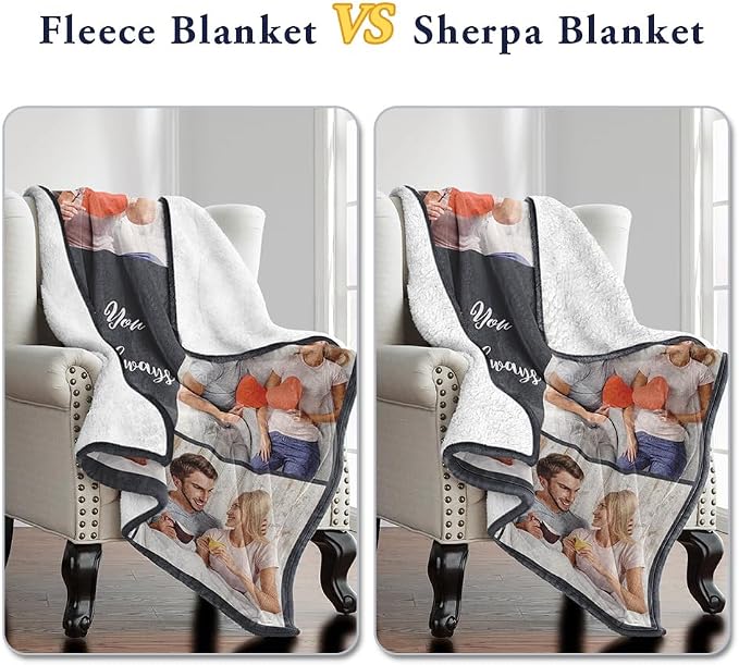 Ships Next Day, Custom Sherpa Fleece Blanket with Photos Text Soft Warm Custom Blanket Personalized Couples Gifts for Boyfriend Girlfriend Customized Picture Blanket Gifts for Christmas Valentines Day