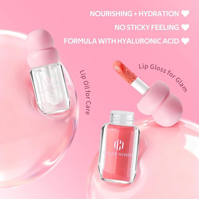 Color Nymph 2-in-1 Lip Oil & Lip Gloss Set, Nourishing Hydrating Lip Makeup, Non-Sticky Glossy Finish, Lip Care for Daily Use, Orange Ocean