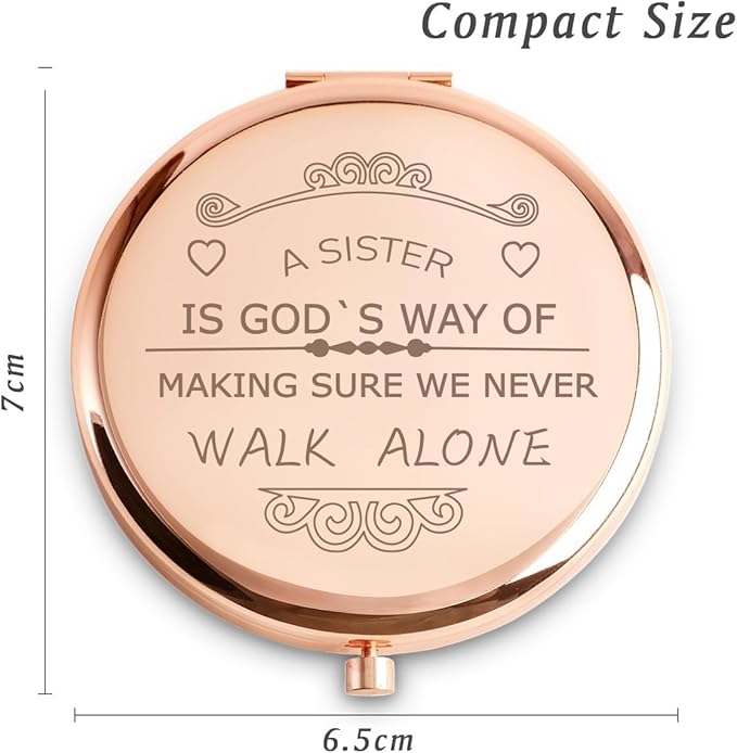 Sister Gifts, Personalized Gift for Sister, Custom Compact Mirror, Goodie Bag & Basket Stuffers for Valentines Day, Mothers Day, Graduation, Birthday, Wedding