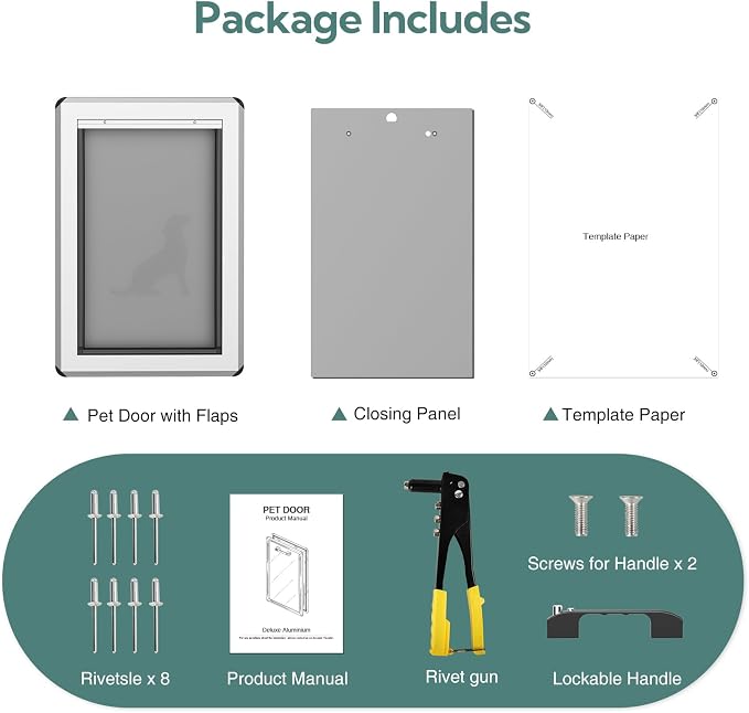 Full Seal-Flaps Dog Door, Aluminum Frame, Large for Doors | Pets Up to 100 Lb, for Interior/ Exterior Doors, Energy-Efficient Insulated Doggy Door, Extreme Weather, Sliding Lock Panel