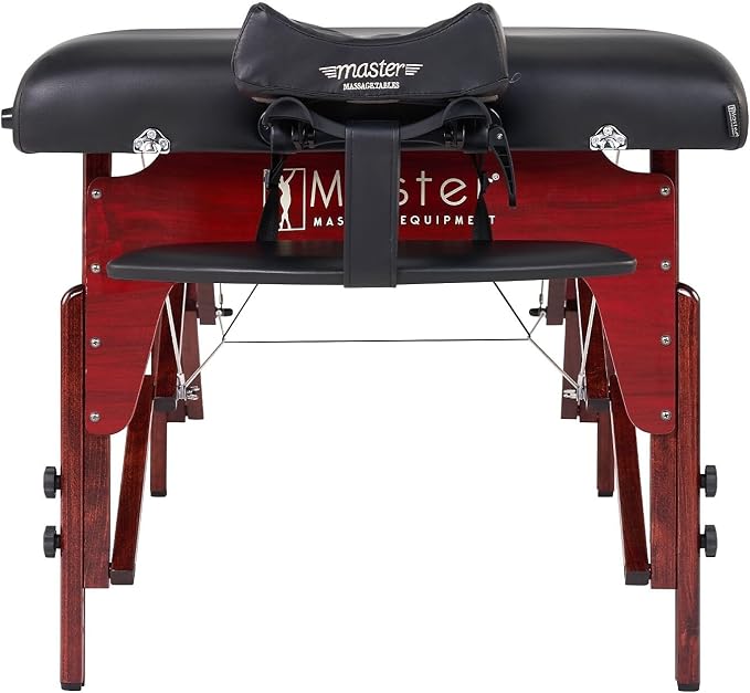 31" Montclair ThermaTop™ Master Massage Portable Massage Table with Memory Foam, Reiki Panels, & Shiatsu Cables (Black& Mahogany) Esthetician Bed- Lash Table