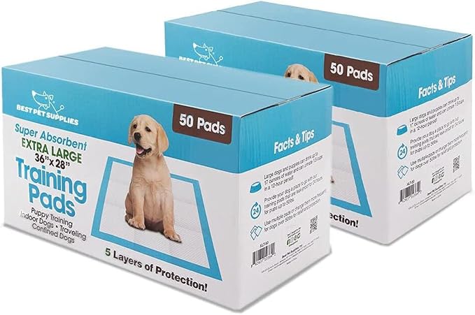 Best Pet Supplies Extra Large Dog Training Puppy Pee Pads - Blue, 100 Count | 36x28", Super Absorbent, Disposable, Leakproof, Keeps Floors Protected & Paws Dry, For Indoor Dogs, Odor Control