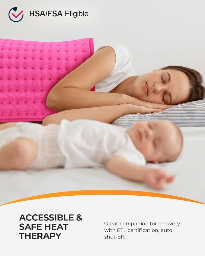 CooCoCo 17"x33" Pink Heating Pad for Back, Neck, Shoulder Pain Relief, Extra Large Electric Heat Pad for Period Cramps, FSA Eligible, HSA Approved, 6 Heat Levels, Auto Off, Gifts for Women Girls Wife