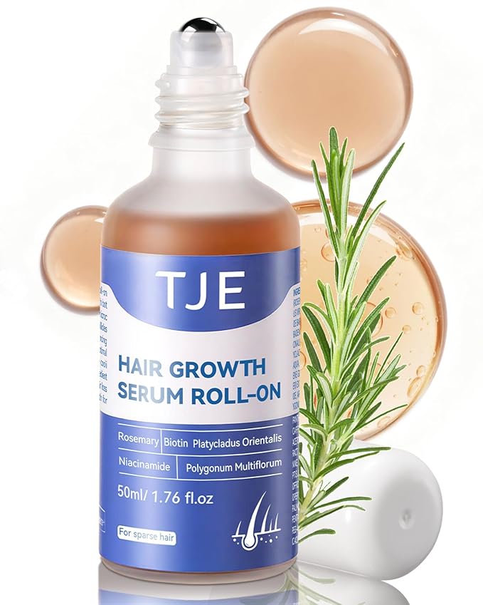 Hair Growth Serum Roll On 50ml | Hair Growth Serum 3% Rosemary Extract + Caffeine + Niacinamide + Biotin | With Ginger & Aloe Vera | No-Rinse, Fast-Absorbing | For Thinning Hair & All Hair Types