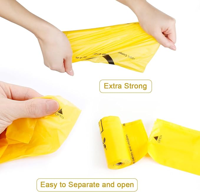 Certified Compostable Dog Poop Bags, 270 Count Landfill Friendly and Leakproof Waste Bags, Easy Open Unscented Maize Yellow Poop Bag for Dog, 15 Doggy Bags Per Roll (18 rolls) | TÜV AUSTRIA Home Compost, ASTM D6400, EN 13432 and NF T51-800 Certified, E...