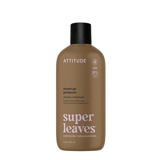 ATTITUDE Body Wash with Essential Oils, Moisturizing Shower Gel, Gentle Daily Cleanser, EWG Verified, Vegan Clean Beauty Skin Care, Peppermint & Sweet Orange, 15 Fl Oz