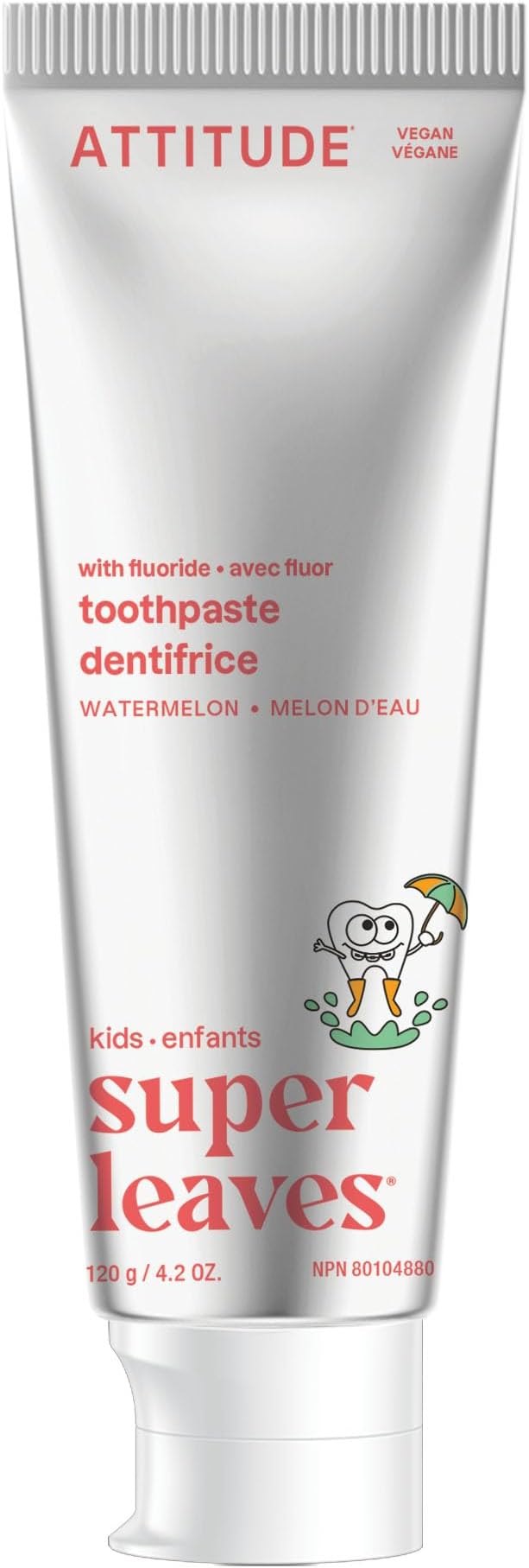 ATTITUDE Toothpaste with Fluoride, Prevents Tooth Decay and Cavities, Vegan, Cruelty-Free and Sugar-Free, Watermelon, 4.2 Oz