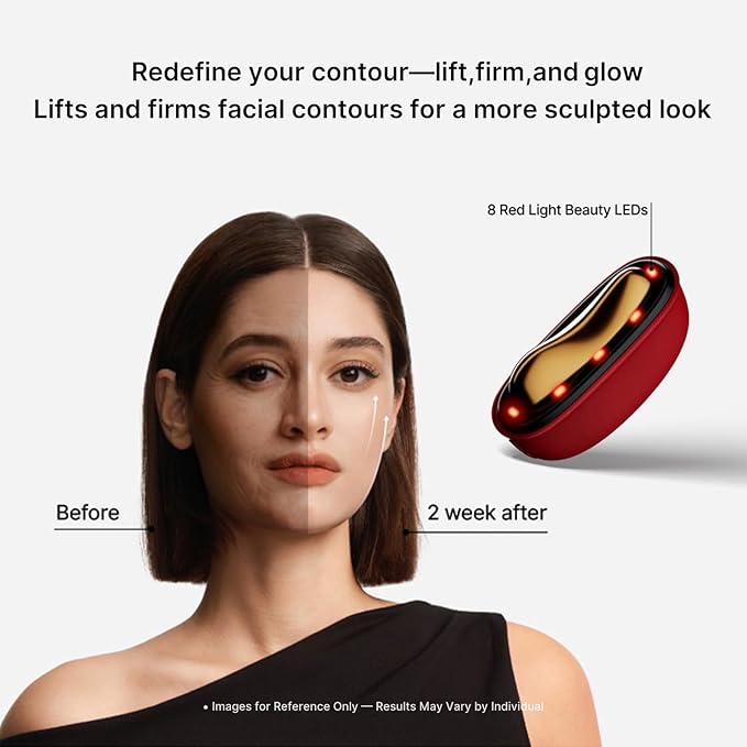 Electric Gua Sha Facial Massager Tool with LED Red Light Therapy & Soothing Vibration, Heated Brass Face & Neck Massager, Smart Dual-Mode Facial Care Device for Sculpting, Lifting & Relaxation