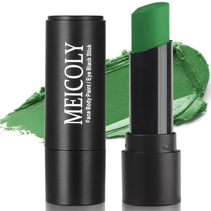 MEICOLY Green Face Body Paint Stick,Christmas Stocking Stuffers,Green Face Paint for Halloween SFX Witch Elphaba Makeup,Camo Hulk Face Painting,Eye Black Stick for Baseball Softball Football Lacrosse