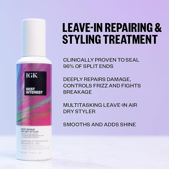 IGK Best Interest + Cash In Split Ends Repair Duo | Leave In Air Dry Serums for Damaged Hair | Instant Hair Breakage Treatment | 5 oz + 1.7 oz