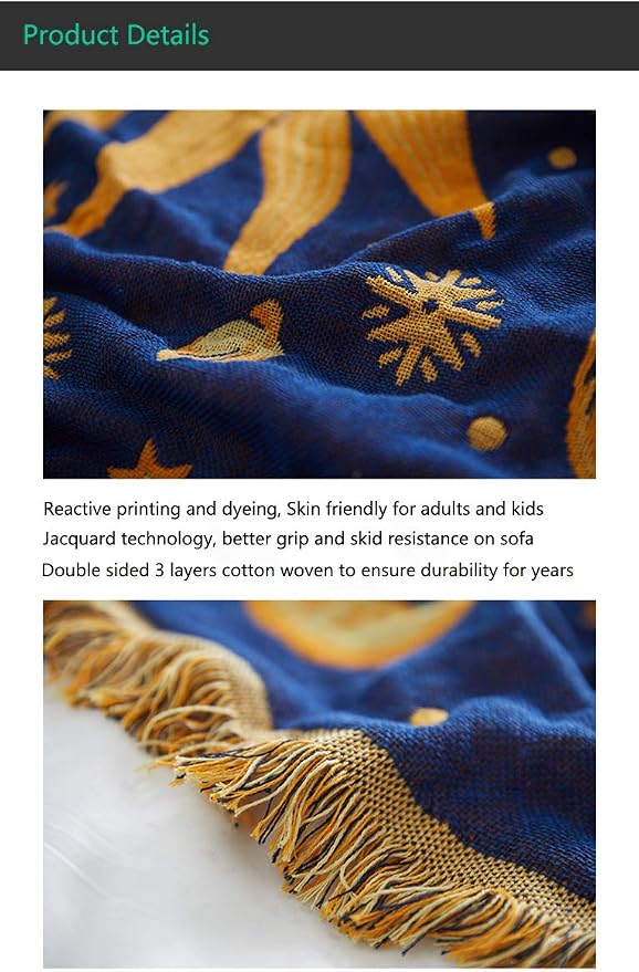 Erke Sun Blanket Hippy Celestial Couch Sheet Cover Wicca Home Decor 70"x90" | Sun Moon Witchy Hippie Decoration, Double Sided Cotton Woven 90s’ Throws Blankets for Couch Bed