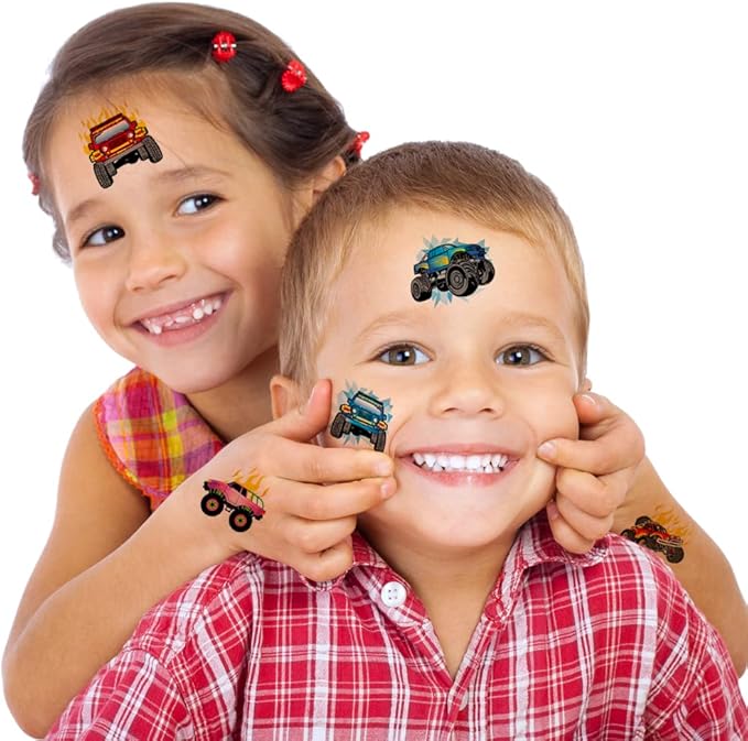 ArtCreativity Monster Truck Individual Temporary Tattoos for Kids - Pack of 144 - Non-Toxic 2 Inch Pre-Cut Tattoos - Moster Truck Birthday Party Favors and Goody Bag Fillers for Boys and Girls