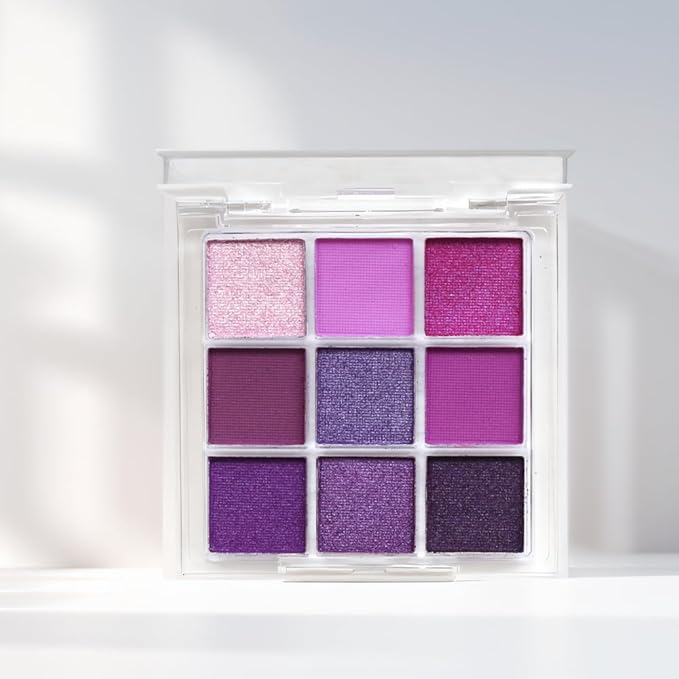 URQT Purple Amethyst Crush Eyeshadow Palette – 9 Pigmented Violet & Berry Shades with Matte, Glitter & Shimmer Finishes, Blendable Long-Wear Eye Makeup for Party Looks