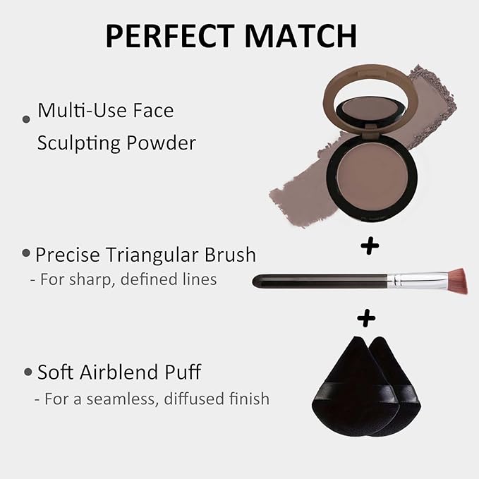 Cool Toned Contour Palette with Triangular Concealer Brush, Grey Contour Powder for Fair Pale Light Cool Toned Skin,Ultra-Blendabled, Multiuse Contouring Face Sculpting Bronzer Eyeshadow Palette