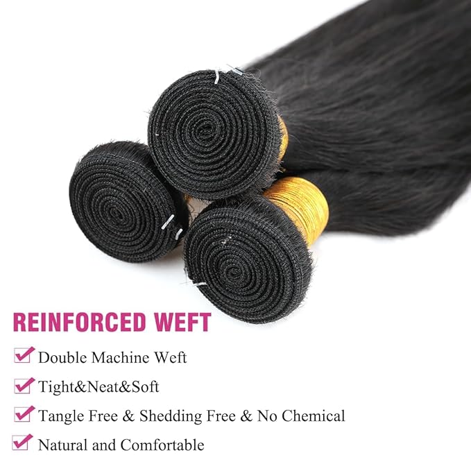 Human Hair Bundles Brazilian Straight Human Hair One Bundle 18inch 100% Unprocessed Virgin Human Hair Straight Weave Bundle RawBundle Deals Natural Black for woman
