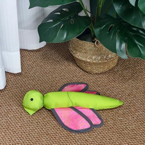 12.2 Inch Pink Green Dragonfly Slingshot Flying Dog Toy, Oxford Squeaky Crinkle Chew Toy for Fetch Training, Interactive Durable Toy for Medium Large Dogs