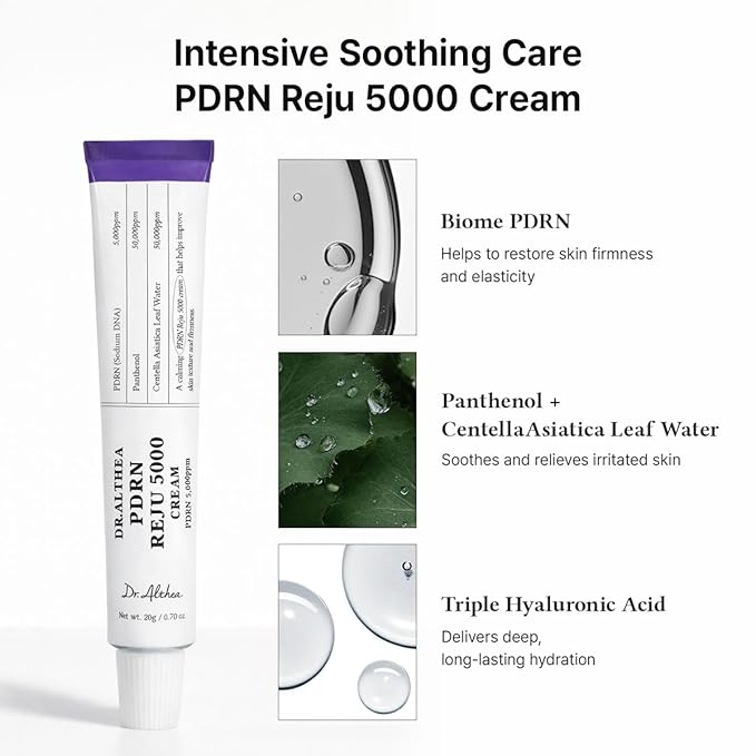 Dr.Althea PDRN Reju 5000 Cream | Biome PDRN Cream for Irritated, Sensitive Skin | Soothing Face Moisturizer with Panthenol and Centella | Korean Vegan Skin Care for All Skin Types, 0.7 Fl Oz