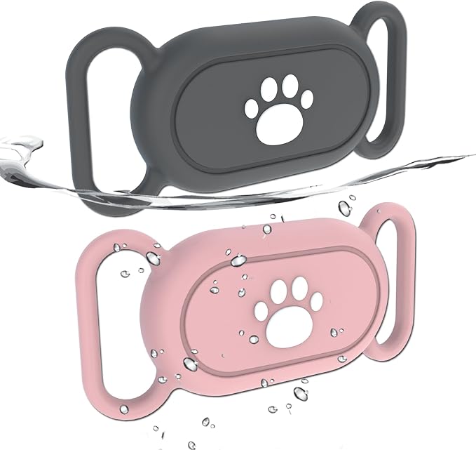 2 Pack Waterproof Dog Collar Compatible with Samsung Galaxy SmartTag2 | Silicone GPS Tracker Hidden Loop Holder for Smart Tag2, Anti-Lost Collar Tag2 Paw Case (Grey Pink)